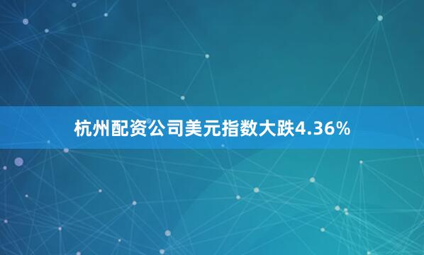 杭州配资公司美元指数大跌4.36%